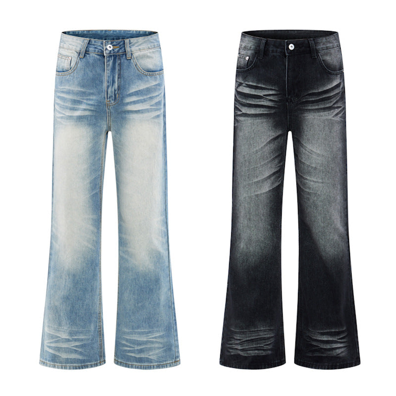 Style Wrinkle Catwhisker Flared Jeans for Men