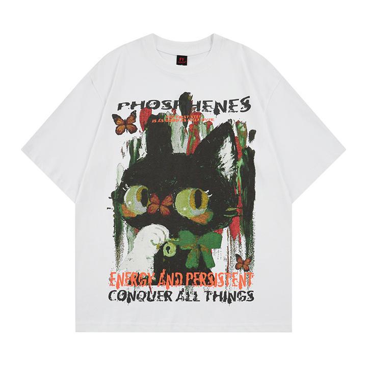 T-shirt à manches courtes imprimé chat