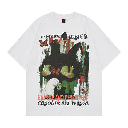 T-shirt à manches courtes imprimé chat