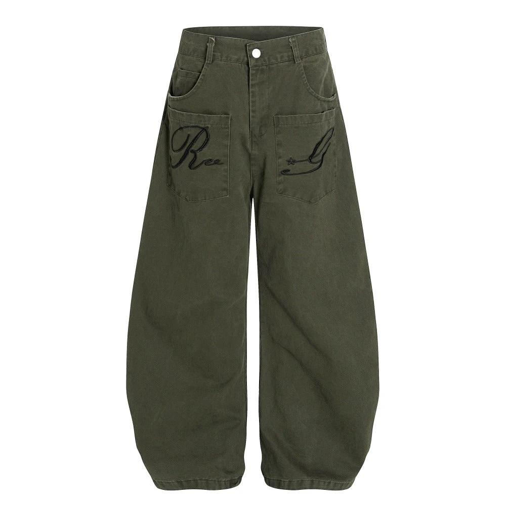 Washing Workwear Curved Knife Wide Leg Pants by eprolo