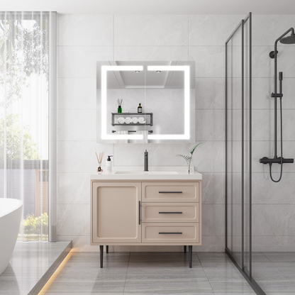 36 x 30 inch Medicine Cabinet with LED Vanity Mirror Anti-Fog Recessed or Surface Mount Waterproof DimmableAluminum 3000K~6000K Lighted Double Door Bathroom Cabinet with Touch Switch by eprolo