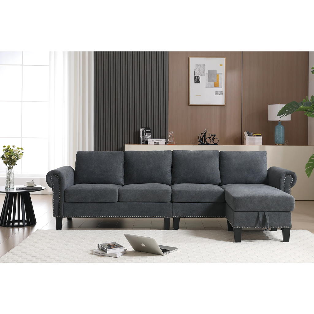 Convertible Sectional Sofa with Storage,L-shaped sofa Modern Linen Fabric Sectional Couches for Living Room,Gray by eprolo