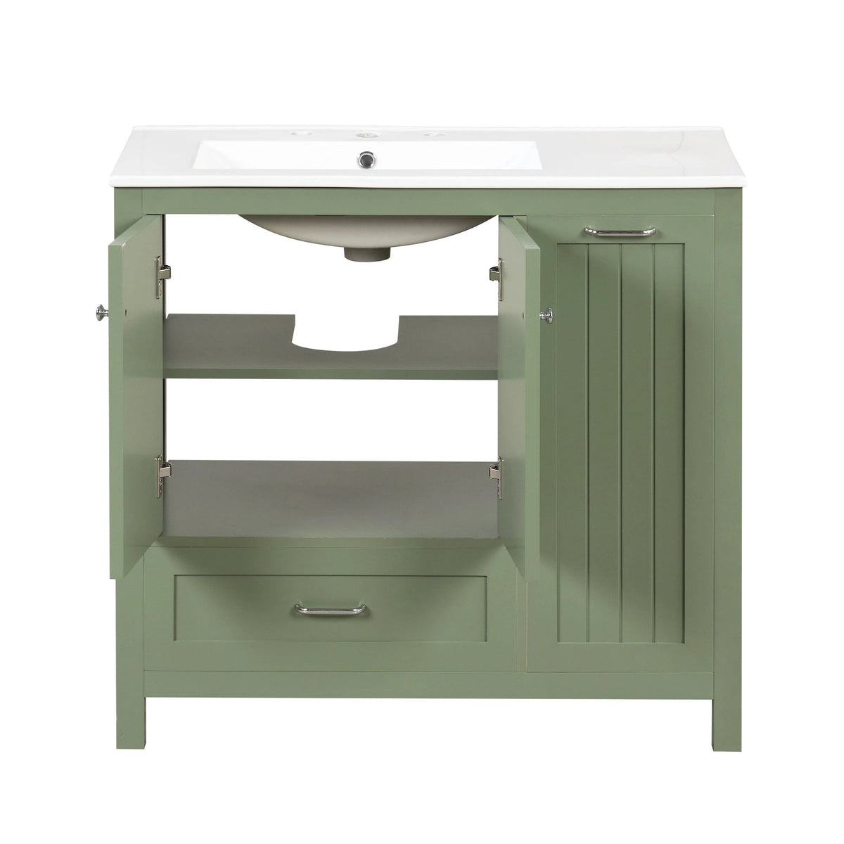 36 inch bathroom vanity with sink, one double door cabinet one large drawer and one flip drawer solid wood and MDF board, green by eprolo