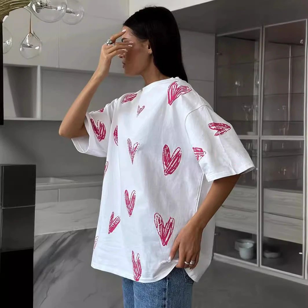 Love printed T-shirt, European and American street trend hand-painted love printed short sleeved T-shirt by eprolo