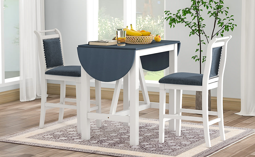 Juego de mesa de comedor de altura de mostrador de madera de 3 piezas con hojas abatibles