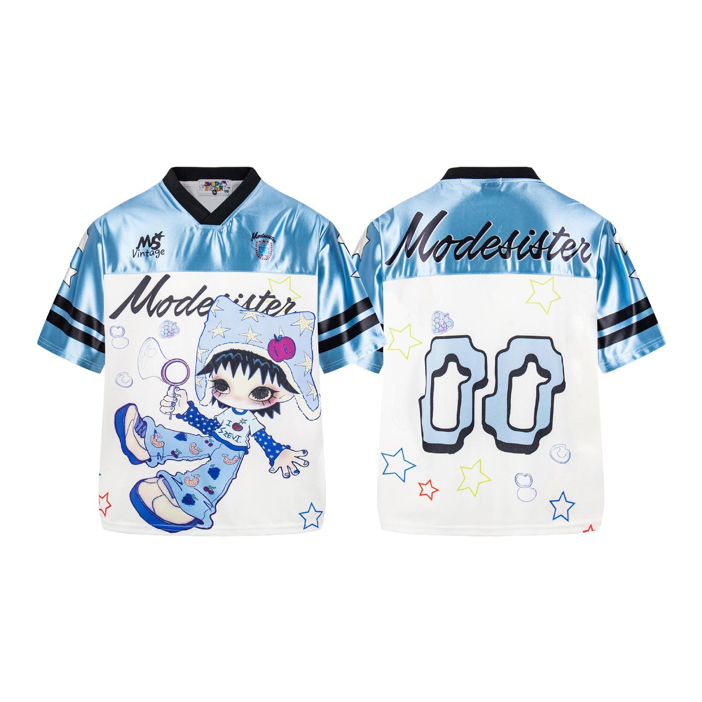 T-shirt à manches courtes avec empiècements de couleur et motif de dessin animé