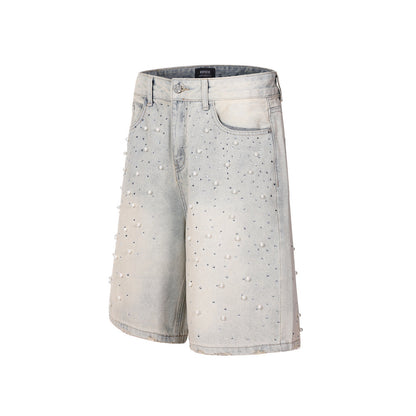 Full printed nail bead hot stamping denim shorts