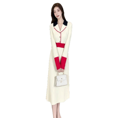 French Vintage Turn-Down Collar Knit Dress for Women, Autumn/Winter New Style Elegant Fitted Waistline Chic Sweater Dress with by eprolo