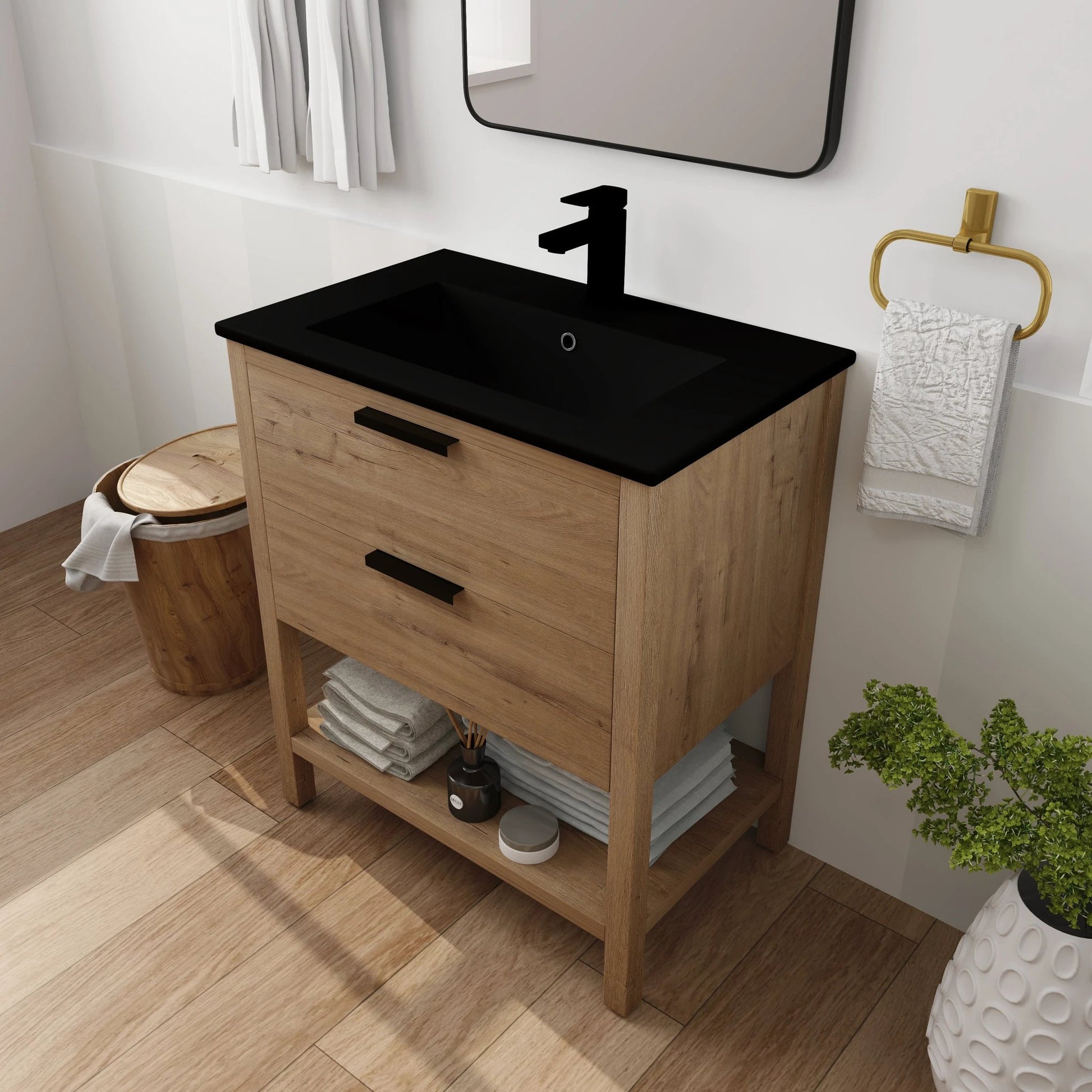 30 Inch Bathroom Vanity Plywood With 2 Drawers(BVB01030IMO-BL9075BK) by eprolo