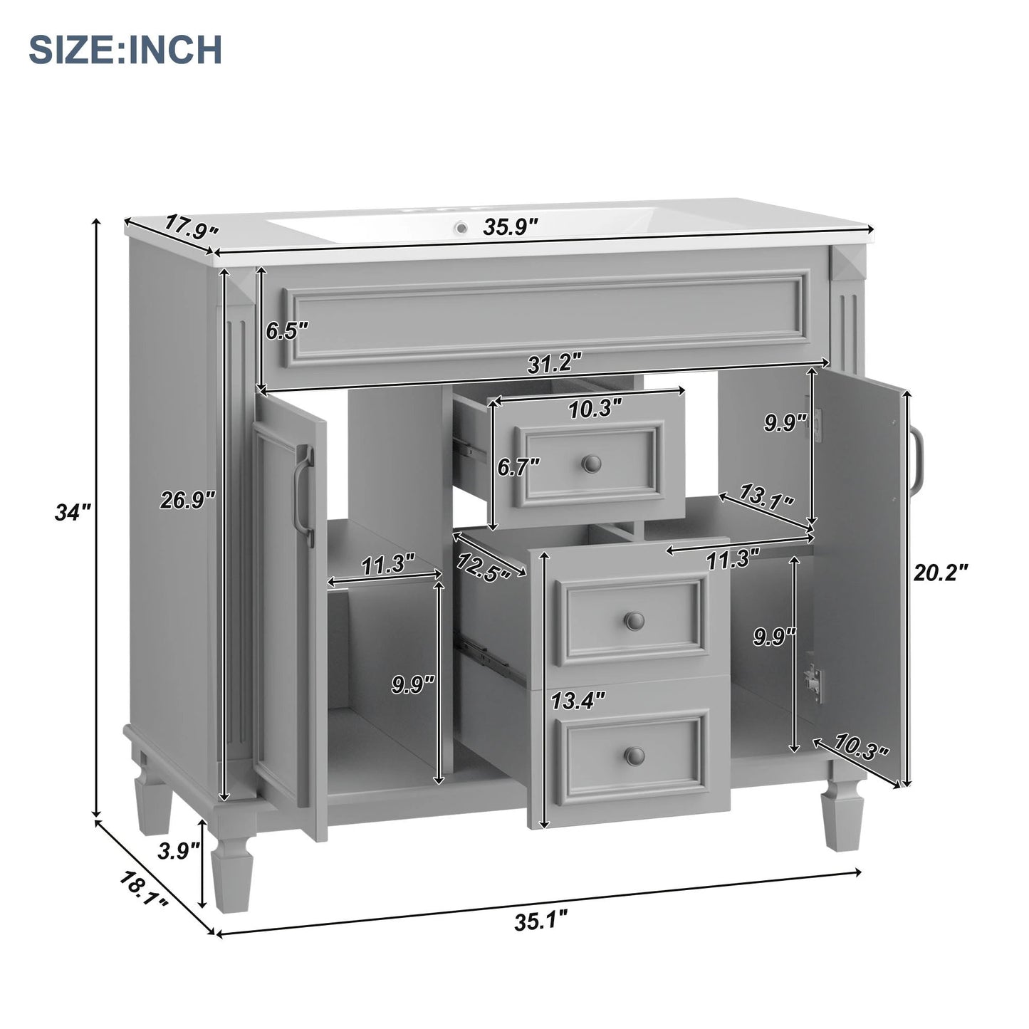 36'' Bathroom Vanity with Top Sink, Modern Bathroom Storage Cabinet with 2 Soft Closing Doors and 2 Drawers, Single Sink Bathroo by eprolo