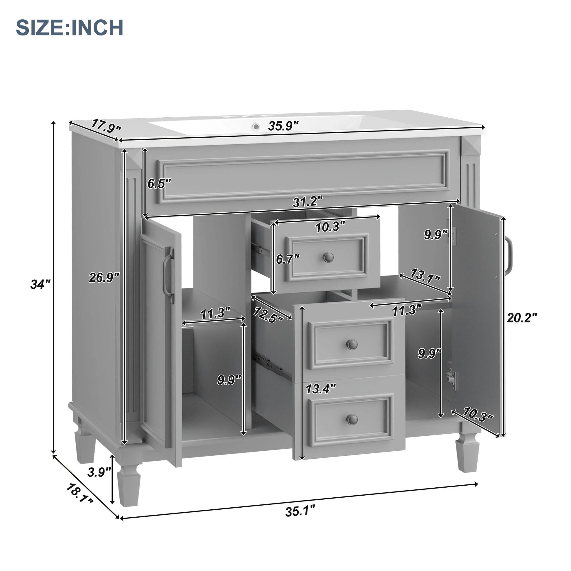 36'' Bathroom Vanity with Top Sink, Modern Bathroom Storage Cabinet with 2 Soft Closing Doors and 2 Drawers, Single Sink Bathroo by eprolo