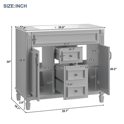 36'' Bathroom Vanity with Top Sink, Modern Bathroom Storage Cabinet with 2 Soft Closing Doors and 2 Drawers, Single Sink Bathroo by eprolo
