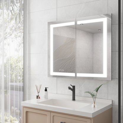 36 x 30 inch Medicine Cabinet with LED Vanity Mirror Anti-Fog Recessed or Surface Mount Waterproof DimmableAluminum 3000K~6000K Lighted Double Door Bathroom Cabinet with Touch Switch by eprolo