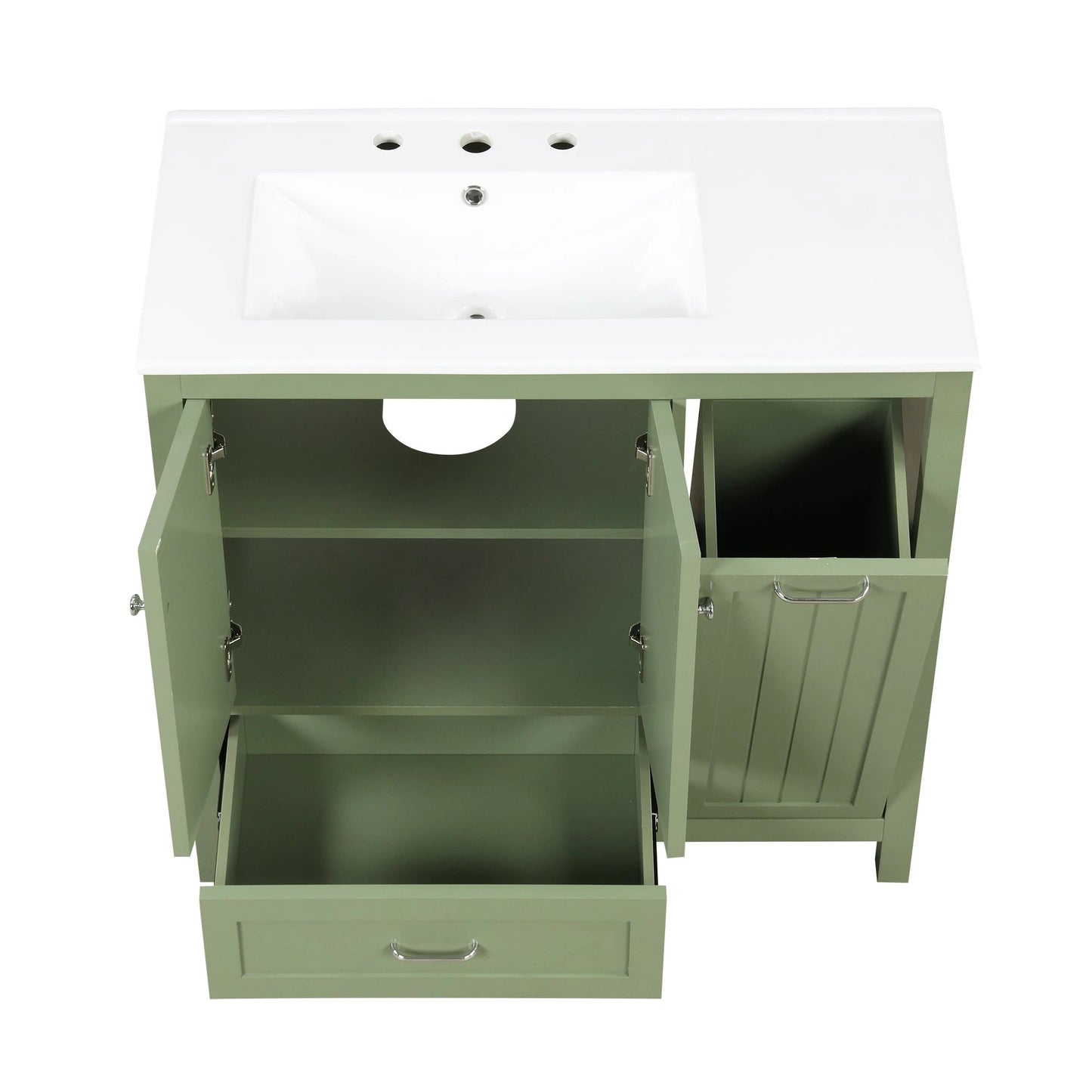 36 inch bathroom vanity with sink, one double door cabinet one large drawer and one flip drawer solid wood and MDF board, green by eprolo