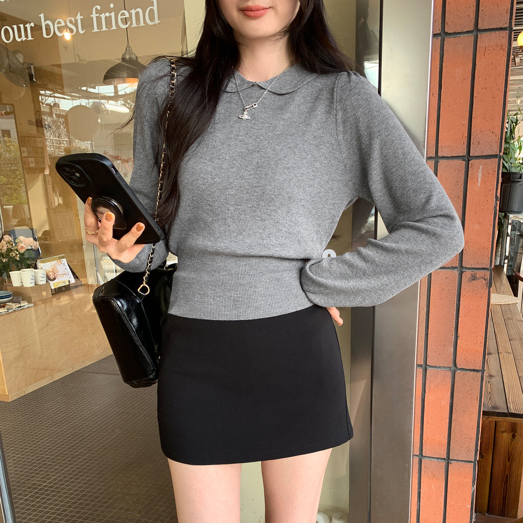 Unique White Peter Pan Collar Knit Bodysuit for Women