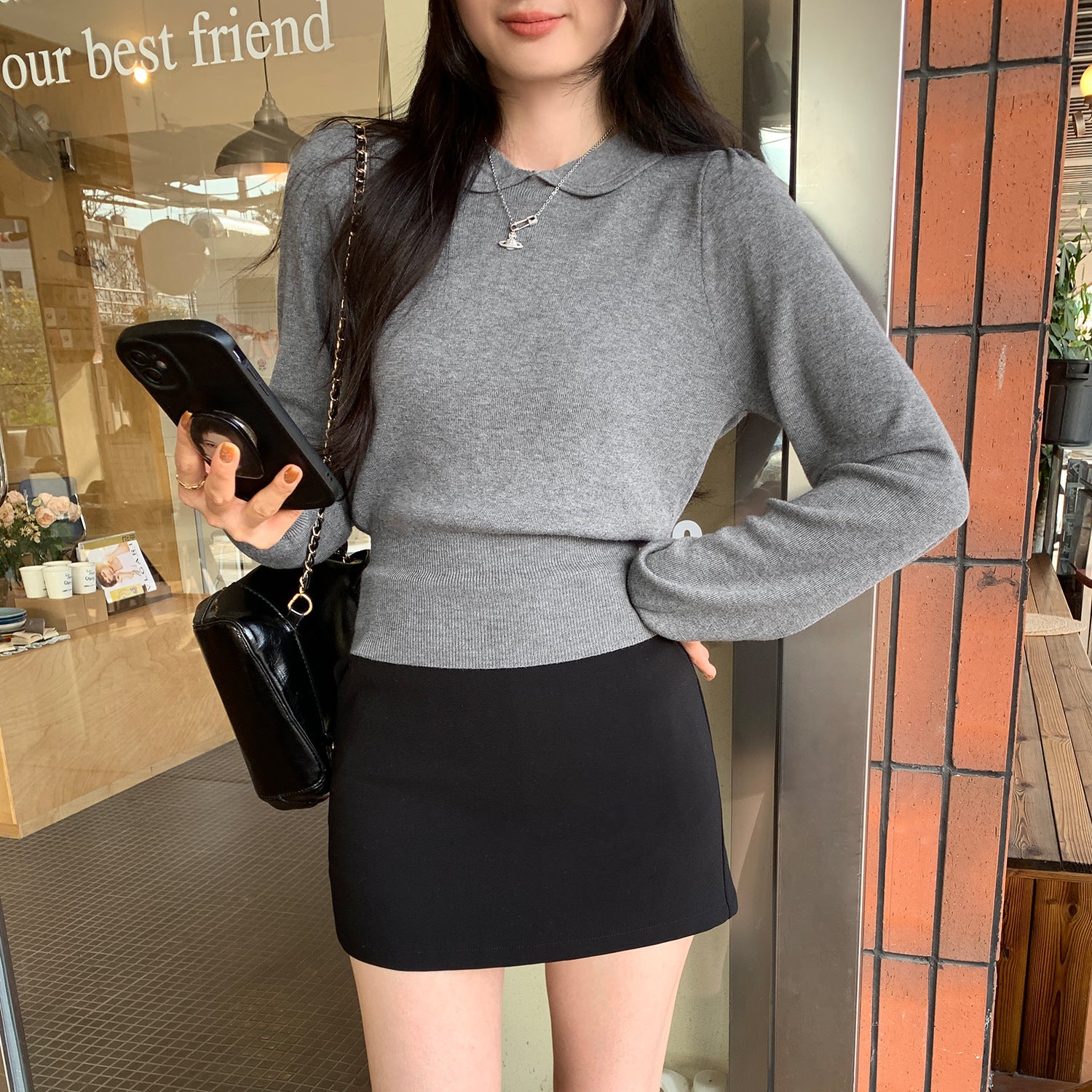 Unique White Peter Pan Collar Knit Bodysuit for Women