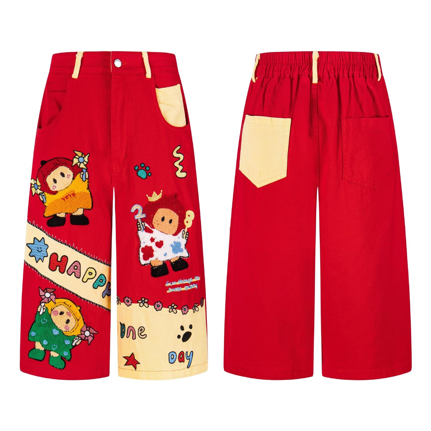 Cartoon plush seven quarter jeans