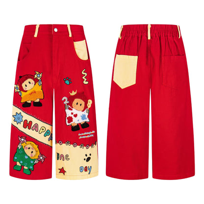 Cartoon plush seven quarter jeans