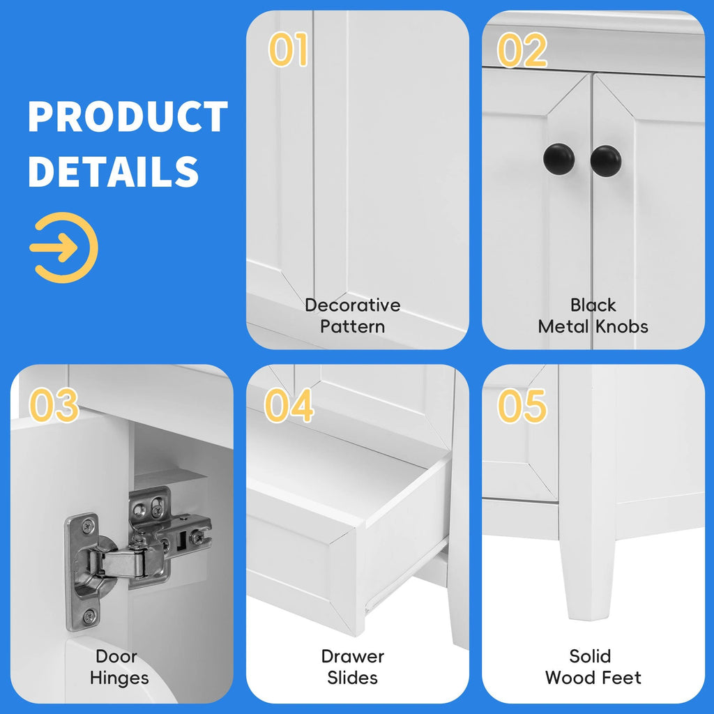 24" Bathroom Vanity with Sink, Bathroom Vanity Cabinet with One Drawer and Doors, Solid Wood and MDF, White by eprolo