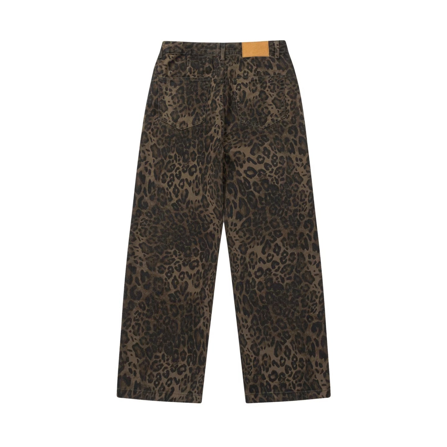 Pantalon décontracté coupe droite délavé imprimé léopard