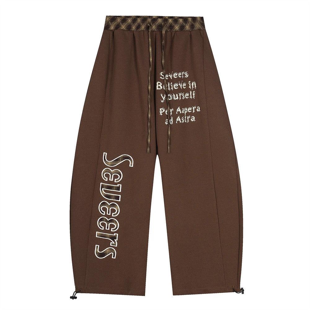 Sanskrit Letter Printed Silhouette Curved Knife Casual Pants by eprolo