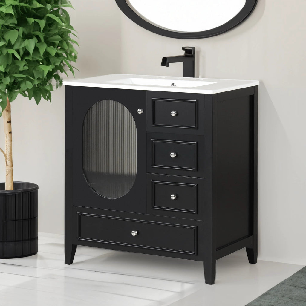 30" Bathroom Vanity with Sink, Bathroom Vanity Cabinet with Three Drawers and Door by eprolo