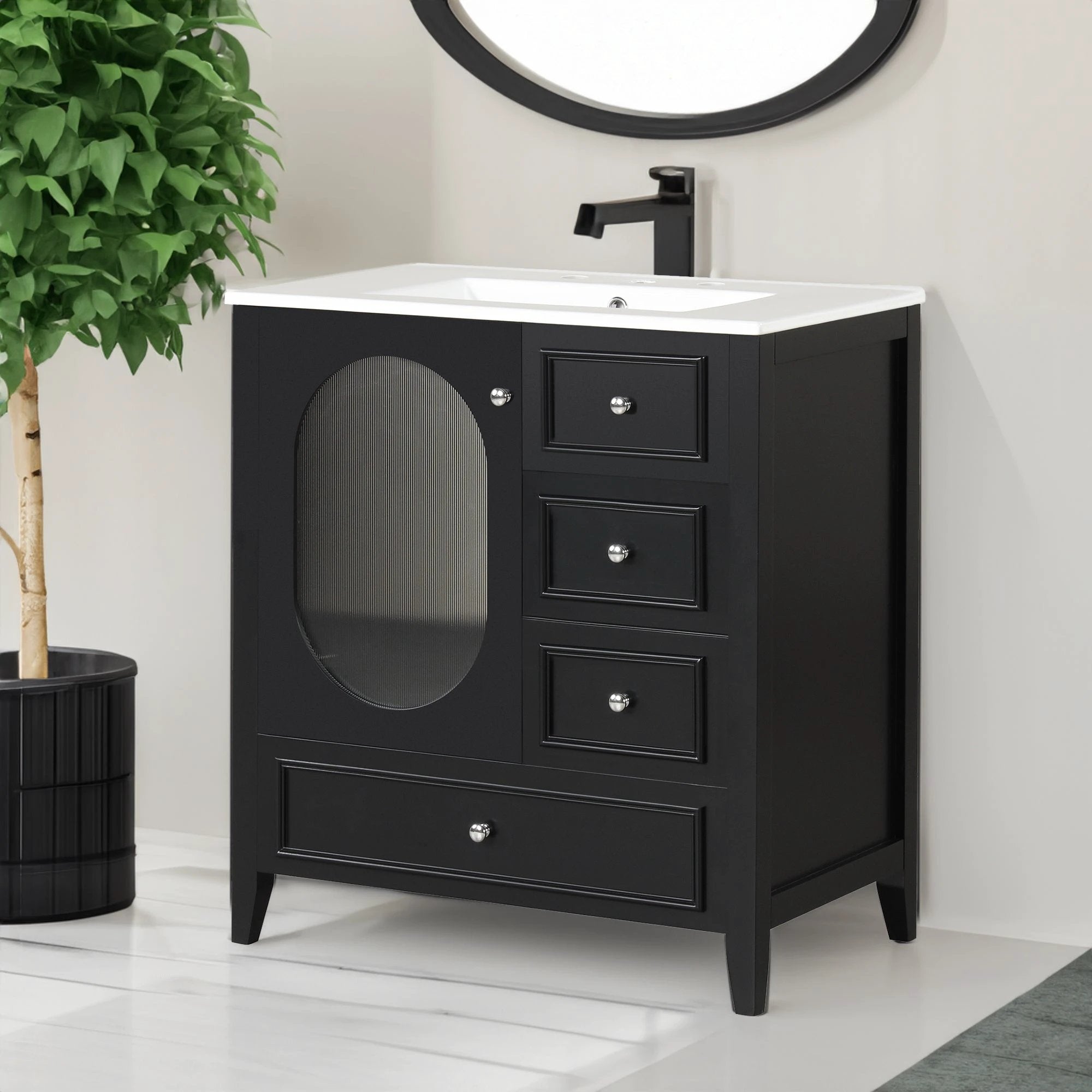 30" Bathroom Vanity with Sink, Bathroom Vanity Cabinet with Three Drawers and Door by eprolo