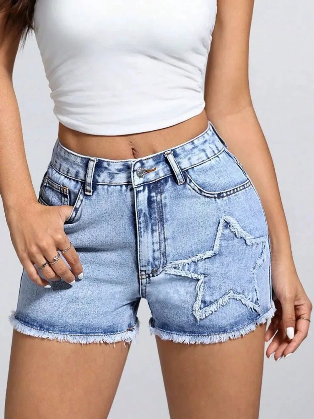 Star Raw Hem Denim Shorts by eprolo