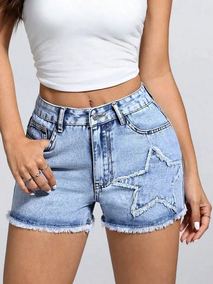 Star Raw Hem Denim Shorts by eprolo