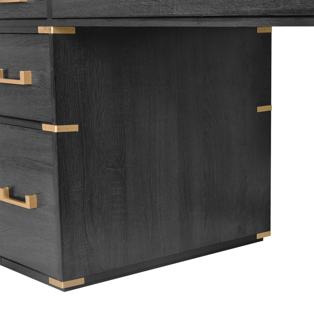 70 inch classic and traditional executive desk with metal trim, writing desk with 2 file drawers, USB ports, and sockets, black by eprolo