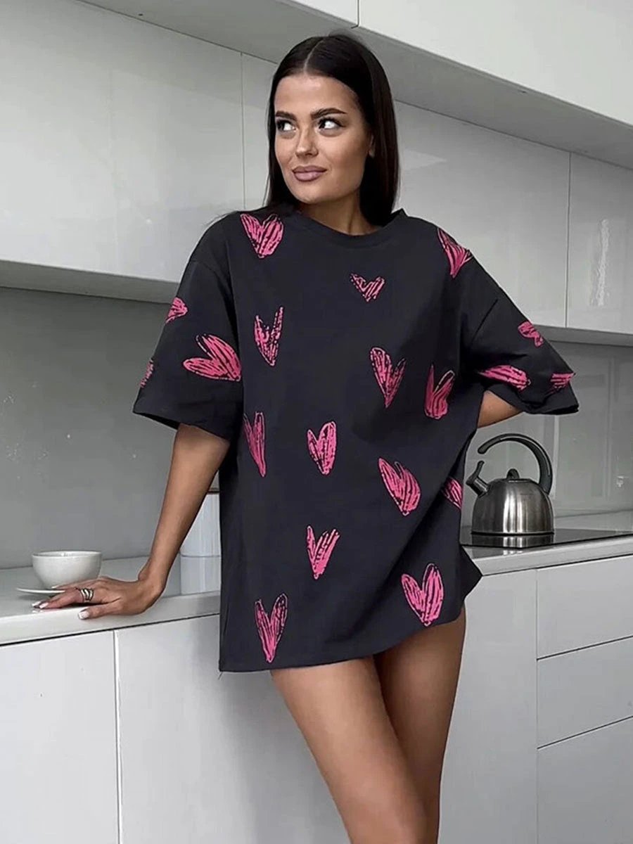 Love printed T-shirt, European and American street trend hand-painted love printed short sleeved T-shirt by eprolo