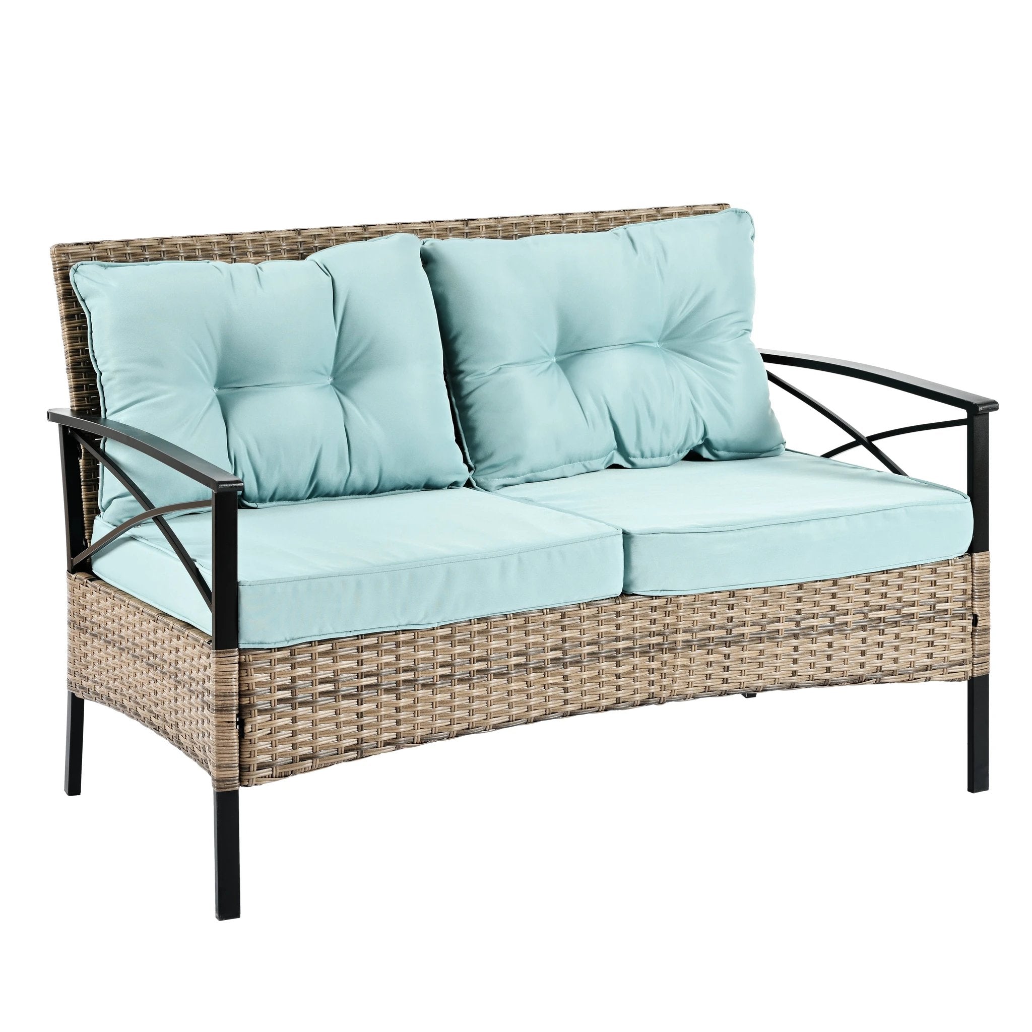 Patio Furniture, Outdoor Furniture, Seasonal PE Wicker Furniture, Four Set Wicker Furniture With Black Metal Table by eprolo