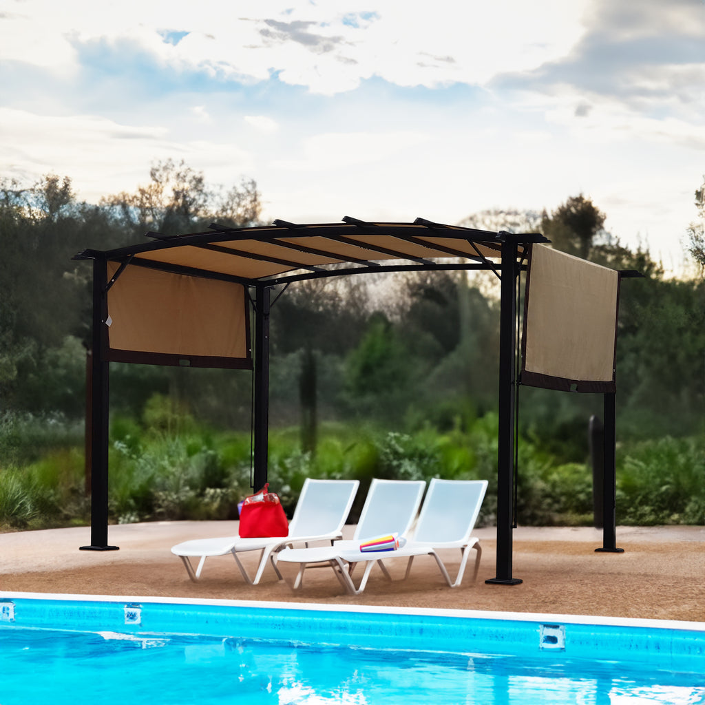 Pergola de jardin extérieure 3,6 x 2,7 m, auvent rétractable, gloriette en acier, abri solaire pour jardins