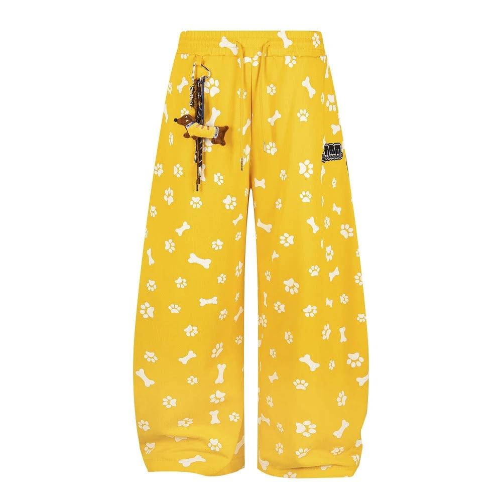 Full printed cartoon puppy casual curved knife wide leg pants by eprolo