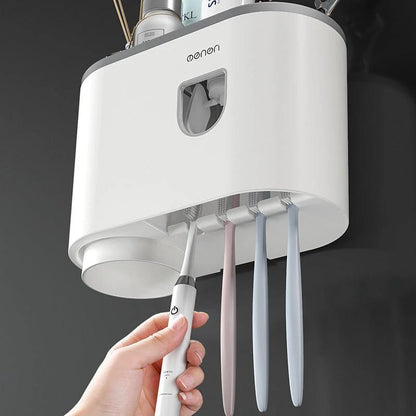 Creative Single Cup Lazy Man Automatic Toothpaste Squeezer Adhesive Toothbrush Holder Bathroom Mouthwash Cup Toothware Box Set by eprolo