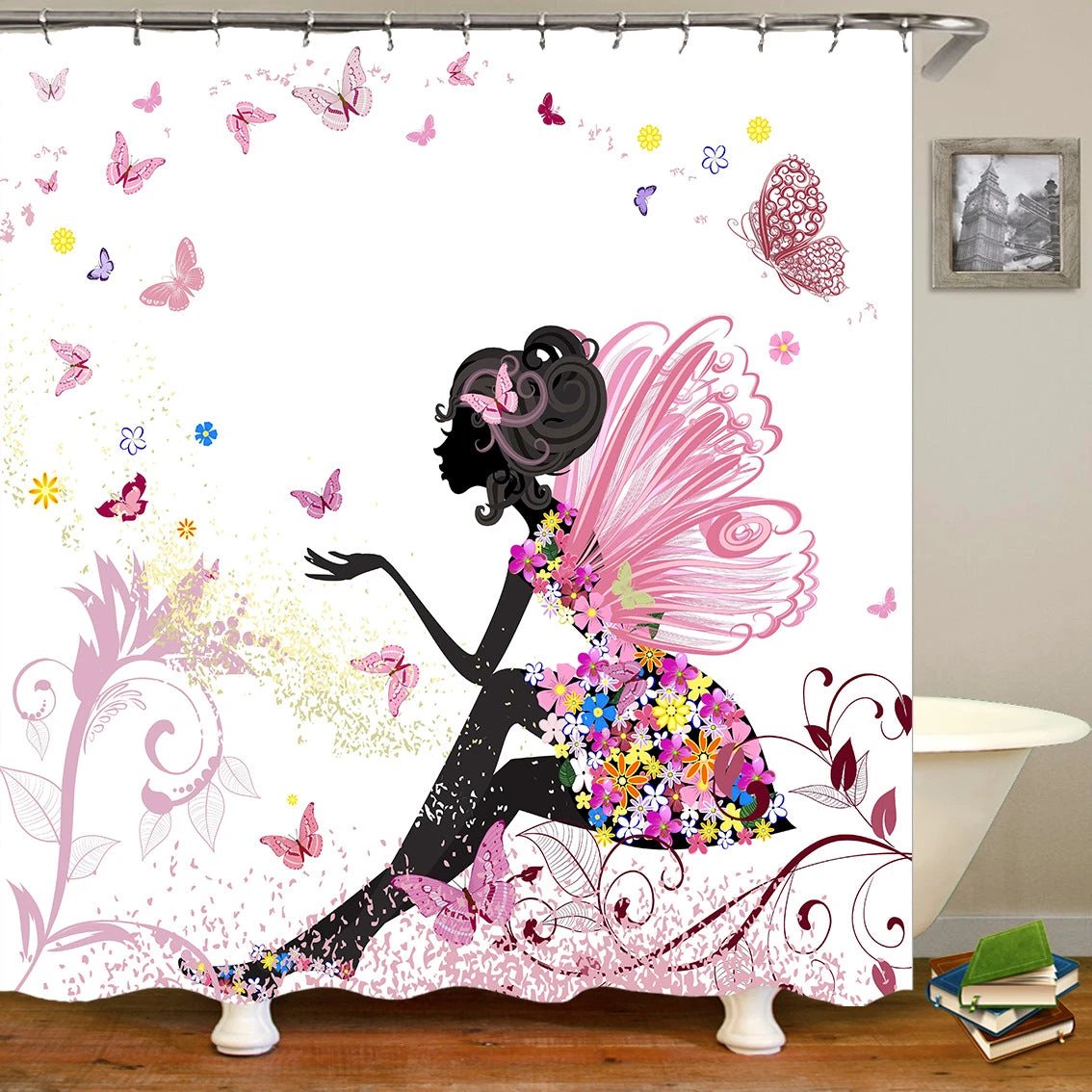 Butterflies flying Waterproof Polyester Fabric Shower Curtain by eprolo