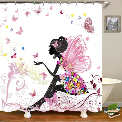 Butterflies flying Waterproof Polyester Fabric Shower Curtain by eprolo