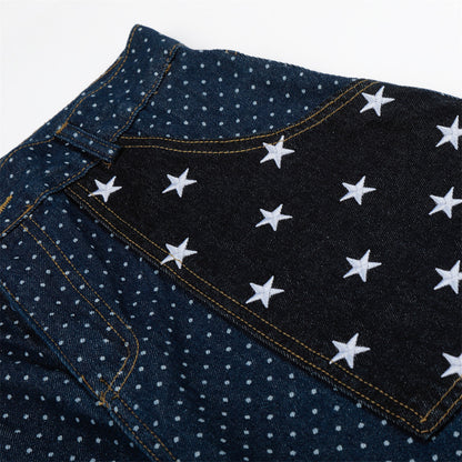 Star pocket polka dot denim cropped pants