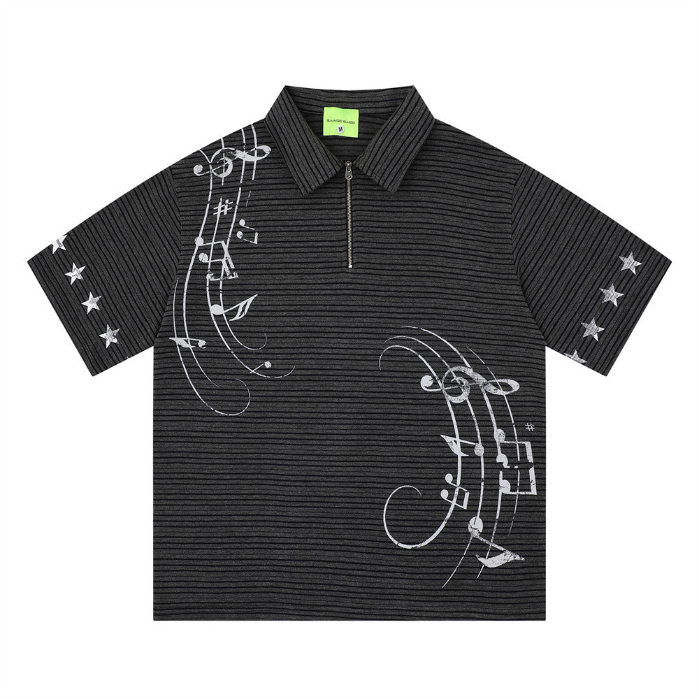 Striped short sleeved polo shirt