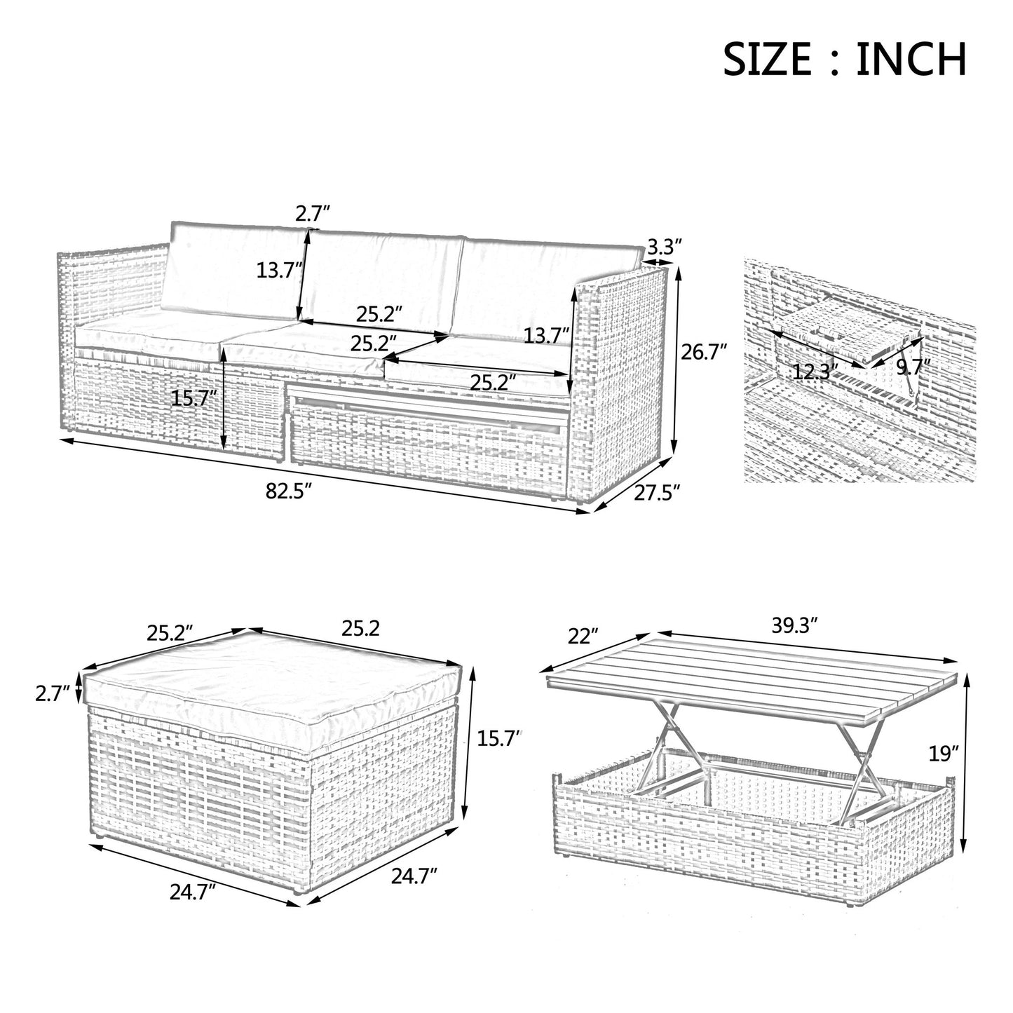 Patio Furniture, Outdoor Furniture, Seasonal PE Wicker Furniture,5 Set Wicker Furniture With Plywood Coffee Table by eprolo