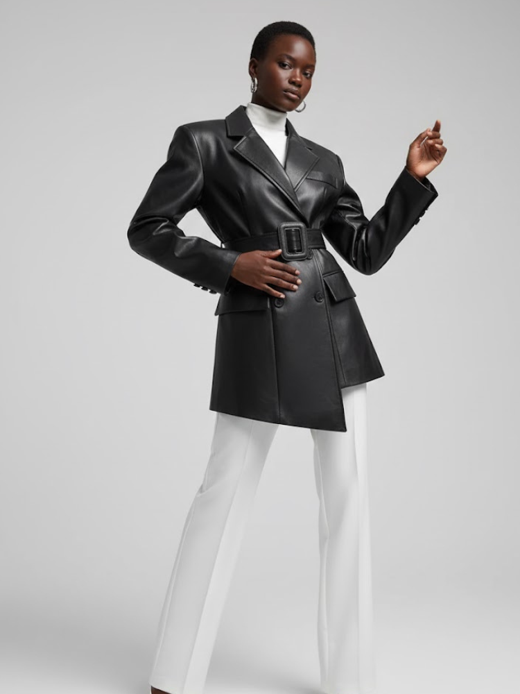 Black Vegan Leather Double-Breasted Blazer MERCER: New Colección COUTURE in NOLITA - BYMANYC ® New York-0