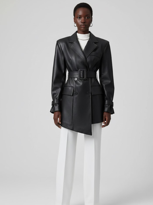 Black Vegan Leather Double-Breasted Blazer MERCER: New Colección COUTURE in NOLITA - BYMANYC ® New York-1