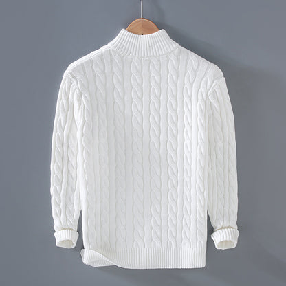 Men's Thickened Coarse Knit Mock Neck Zipper Loose Pullover Sweater