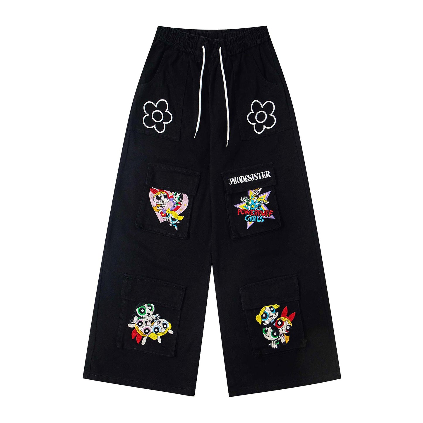 Cartoon embroidery workwear pants