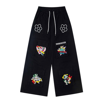 Cartoon embroidery workwear pants