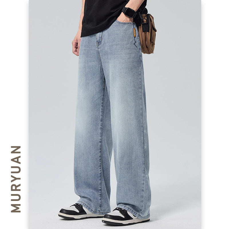Men's Tencel Lyocell Jeans Style Loose Drape Straight Leg Pants