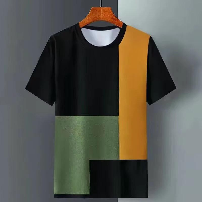 Men's Summer Loose Grid Splicing Ice Cool Short Sleeve T-shirt Men's Trendy Top by eprolo