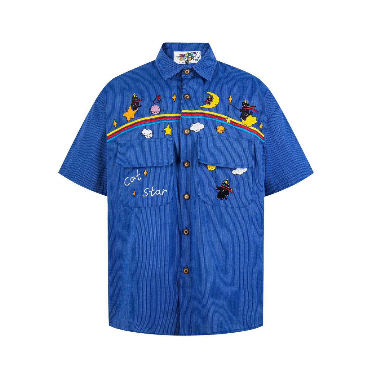 Rainbow cat embroidered short sleeved shirt