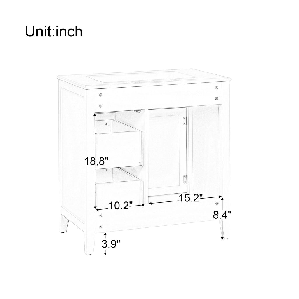 30" Bathroom Vanity with Sink Top, Bathroom Vanity Cabinet with Door and Two Drawers, Solid Wood Frame, One Package, Green by eprolo