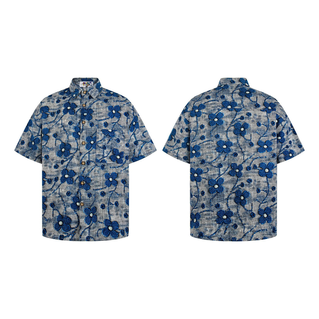 Chemise à manches courtes fleurie en relief 3D